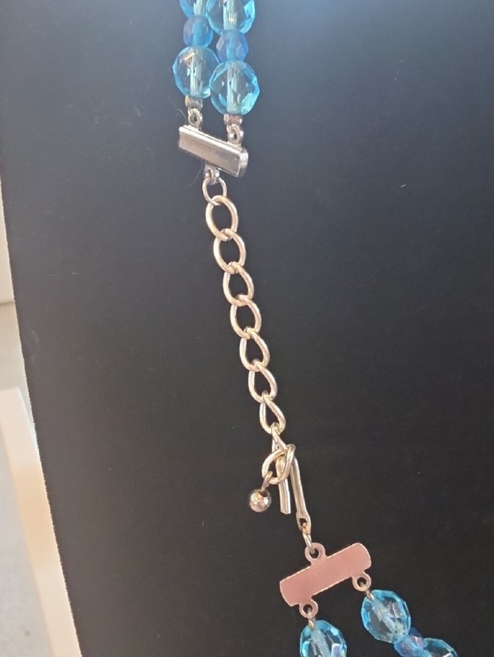 Blue Crystal Bead Double Strand Necklace, Adjustble, Hook Closure - Picture 3 of 4